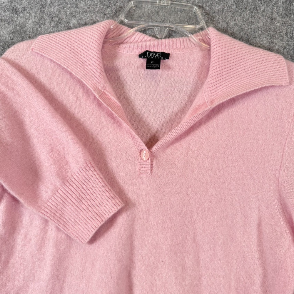 Vtg Prive Cashmere Collared Sweater Womens XL Soft PInk 90s Feminine Minimalist